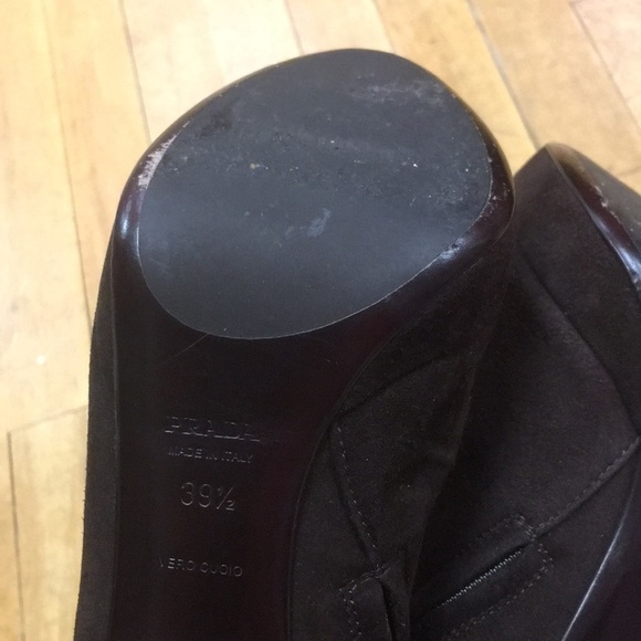 39.5 chocolate Brown Suede Mid Calf Boot Prada EUc - Picture 6 of 8